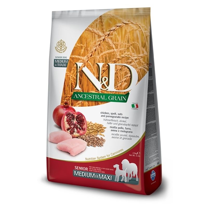 Farmina Dry Food – N&D Ancestral Grain Dog Chicken & Pomegranate Senior Medium/Maxi Adult
