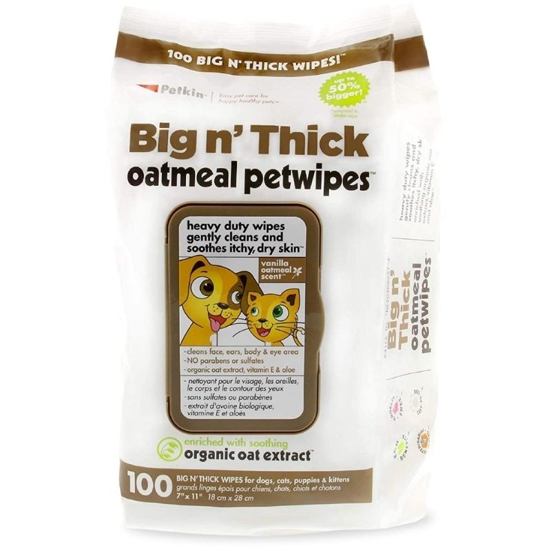 Petkin Big n’ Thick Petwipes – Oatmeal (100 Wipes)