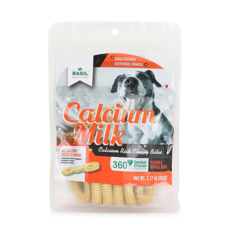 Basil Dog Treats – 360 Dental Chew – Calcium Milk (90g)