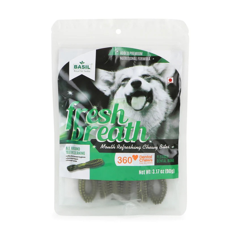 Basil Dog Treats – 360 Dental Chew – Fresh Breath (90g)