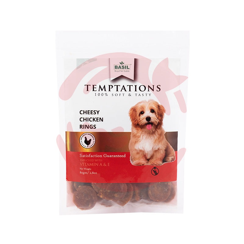 Basil Dog Treats – Temptations Cheesy Chicken Rings (80g)
