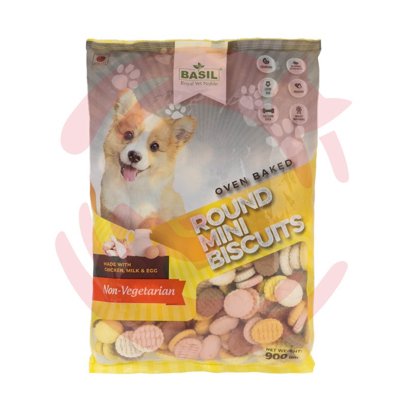 Basil Puppy Dog Treats – Round Shaped Non-Veg Biscuits (900g)