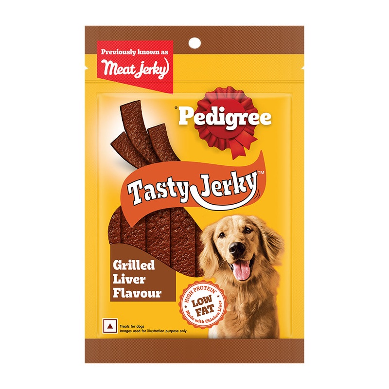 Pedigree Tasty Jerky Dog Treat, Grilled Liver Flavour, 70 g, Jerky-style Treats for Bonding, Low-fat and High-protein* Dog Treats – Pack of 5