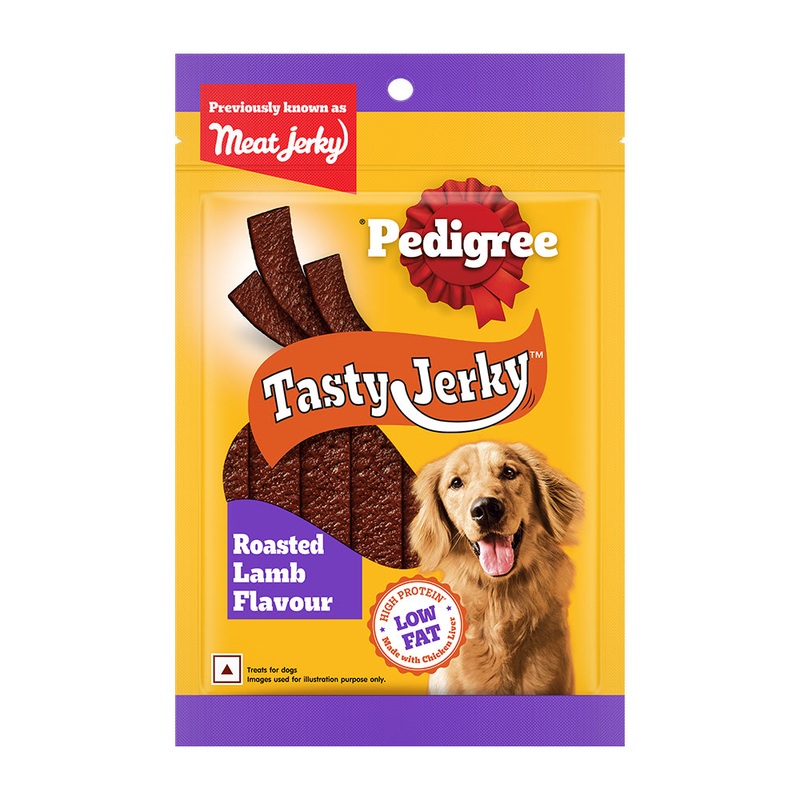 Pedigree Tasty Jerky Dog Treat, Roasted Lamb Flavour, 70 g, Jerky-style Treats for Bonding, Low-fat and High-protein* Dog Treats – Pack of 5