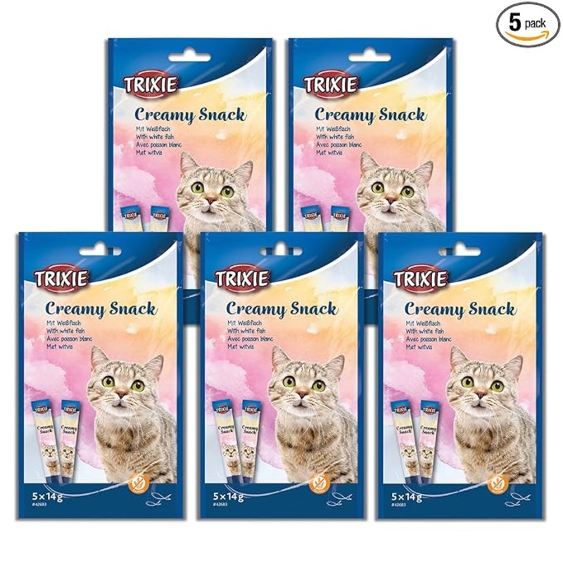Trixie Creamy Snack With White Fish Cat Treat  5 – 14 gm – Pack of 5