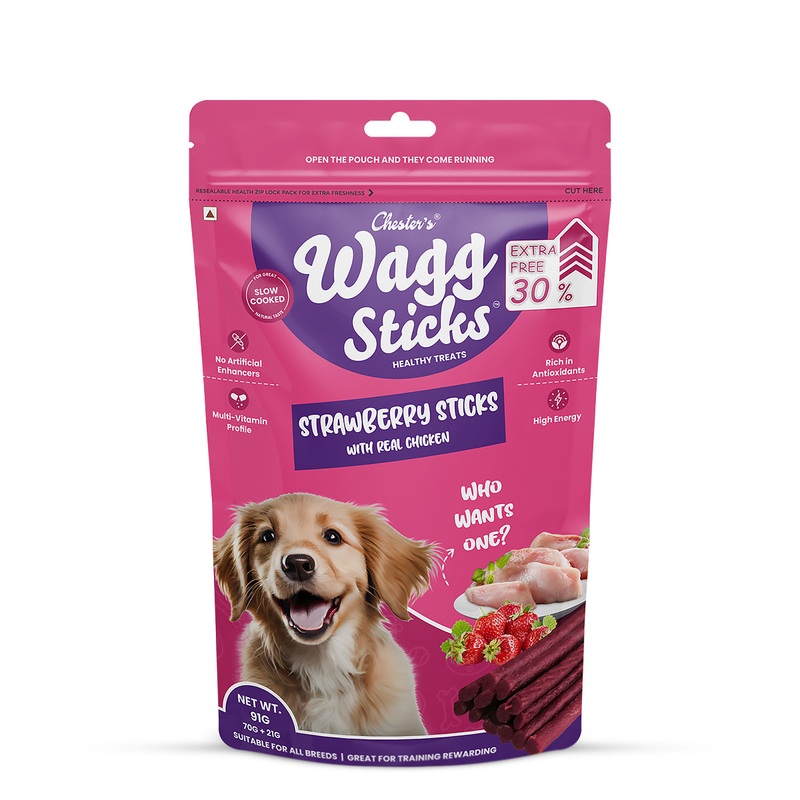 Chesters Wagg Sticks- Strawberry Sticks Dog Treats – 70 gm