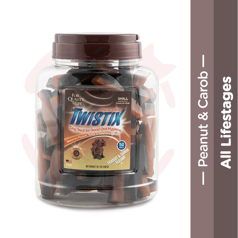 Twistix Canister Peanut & Carob Small – 50 Sticks
