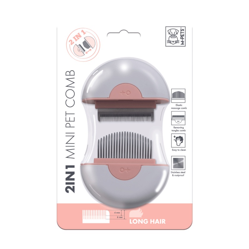 M-Pets 2-in-1 Mini Pet Comb for Long Hair – Pink