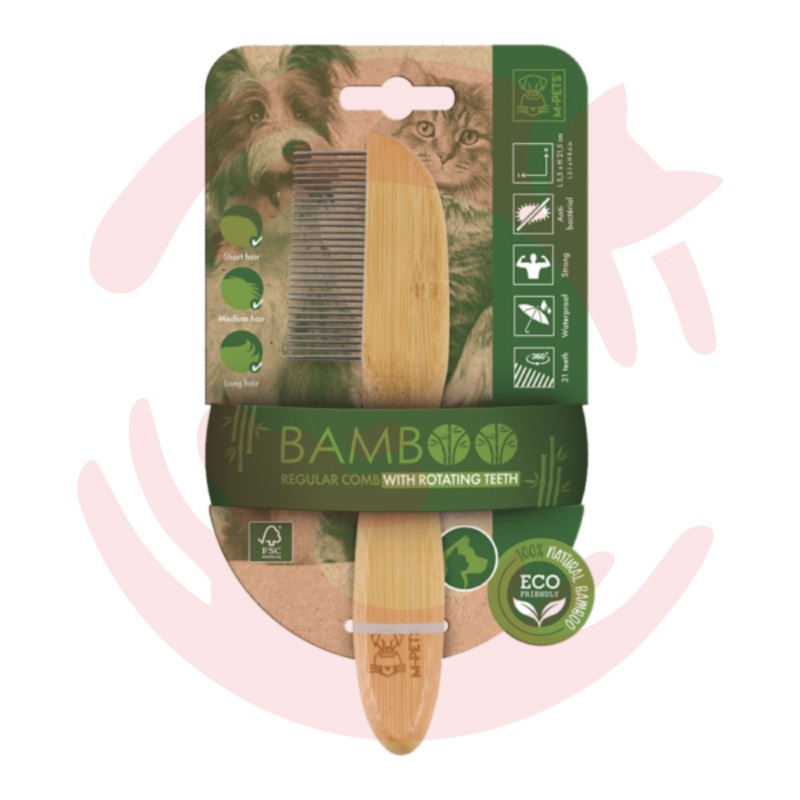 M-Pets Bamboo Regular Comb with Rotating Teeth – 31 Teeth