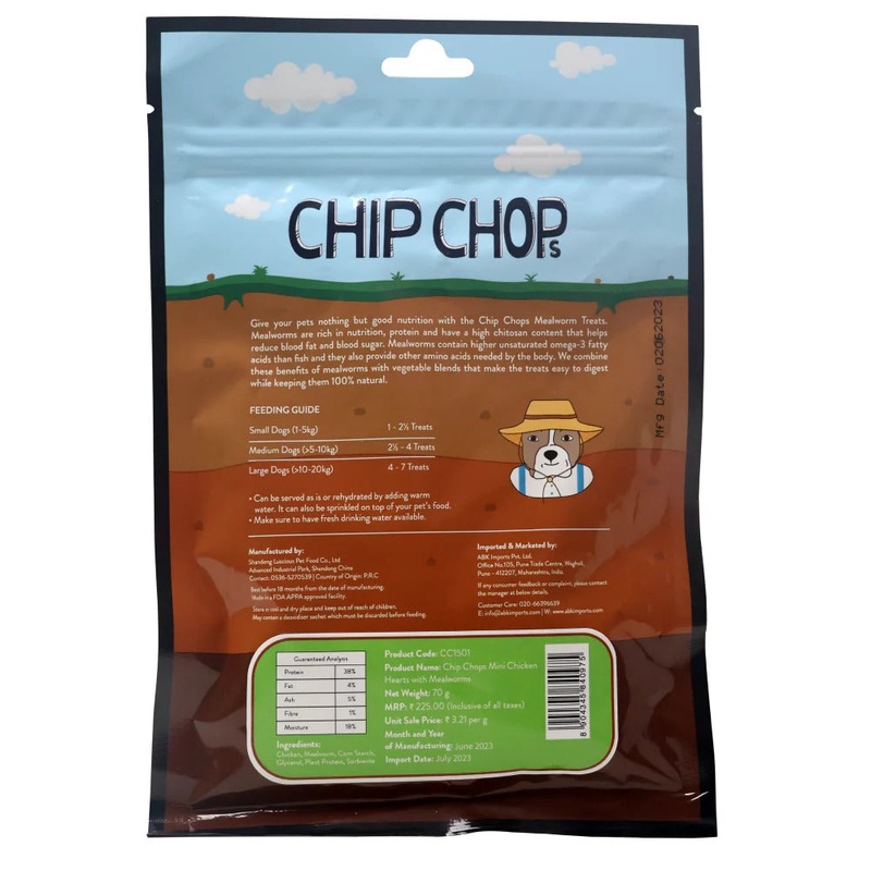 Chip Chops Wonder Worms – Mini Chicken Hearts with Mealworms – 70g