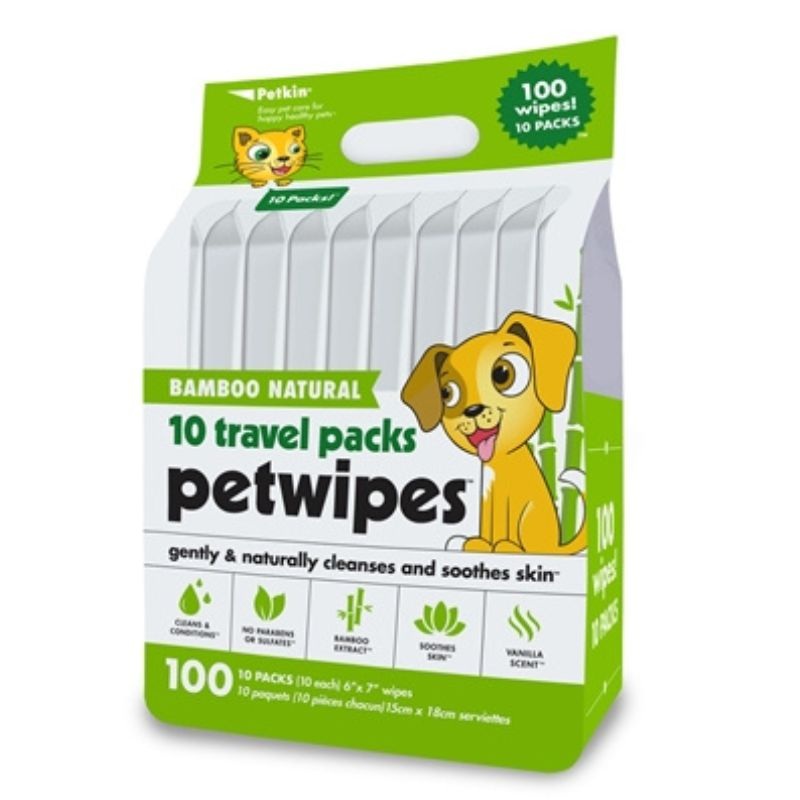 Petkin Travel Pack Pet Wipes – Bamboo Natural (100 pcs)