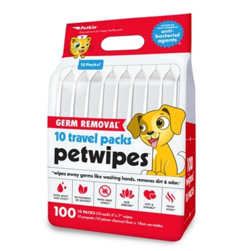 Petkin Travel Pack Pet Wipes – Germ Removal (100 pcs)
