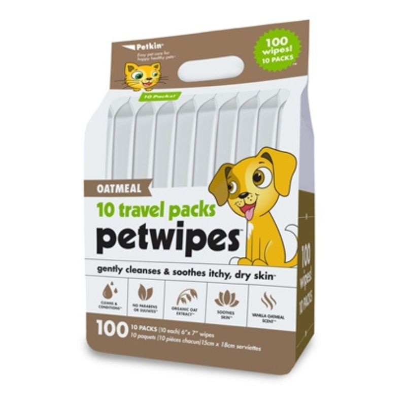 Petkin Travel Pack Pet Wipes – Oatmeal (100 pcs)