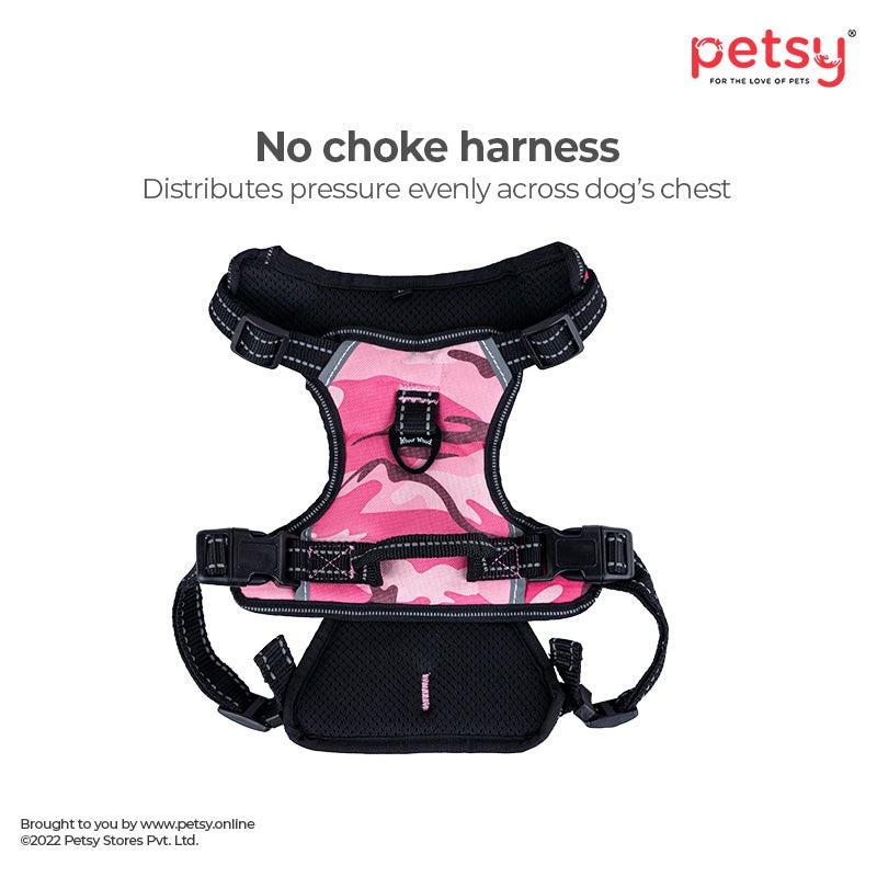 Whoof Whoof Harnesses for Dogs – Double Padded P Series (Camo Pink)