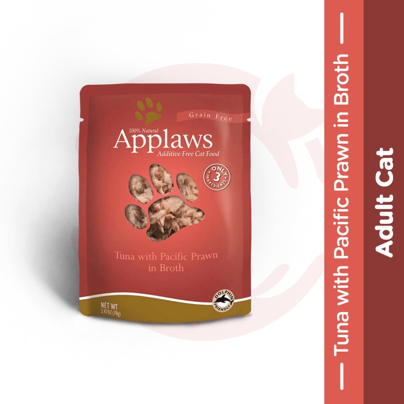 Applaws Wet Cat Food – Tuna Fillet with Pacific Prawn in Broth (70g x 12 Pouches)