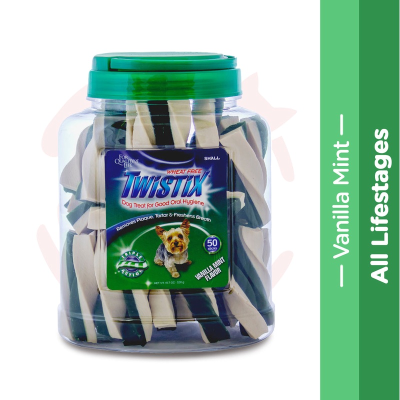 Twistix Dog Treats – Canister Vanilla Mint Small – 50 Sticks