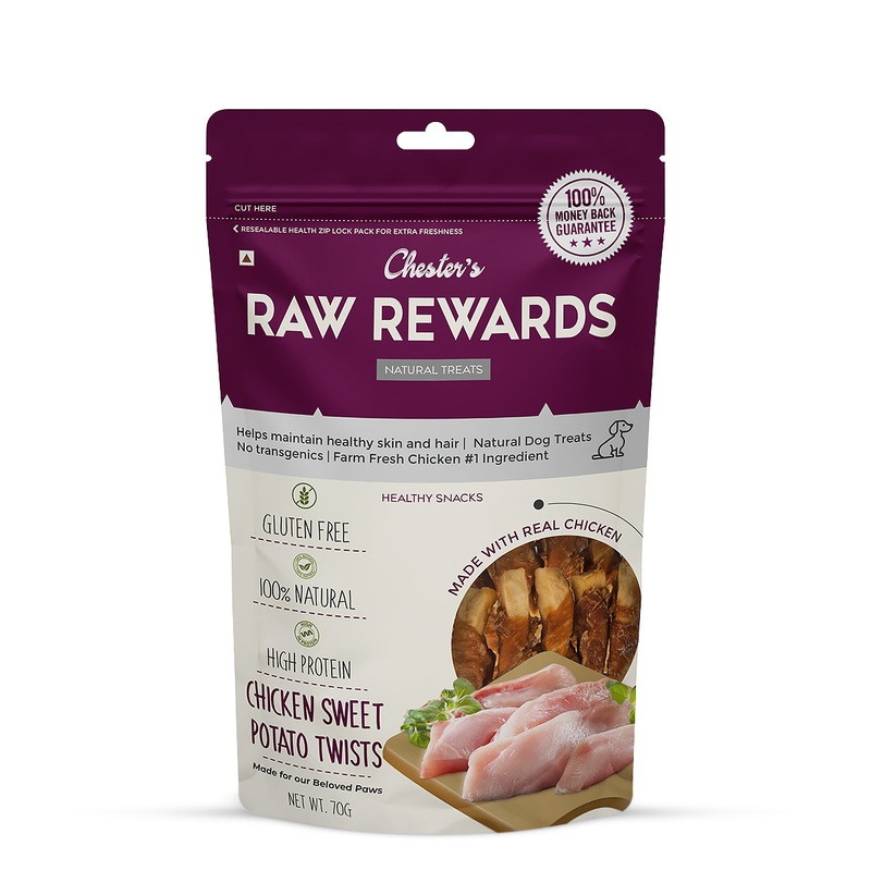 Chesters Raw Rewards Chicken Sweet Potato Twists Dog Treat – 70 gm – Pack of 3