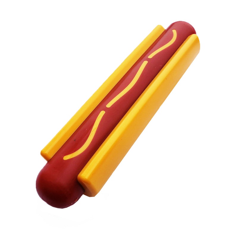 SodaPup Nylon Hot Dog Ultra Duranle Dog Chew Toy Red/Yellow 6.2