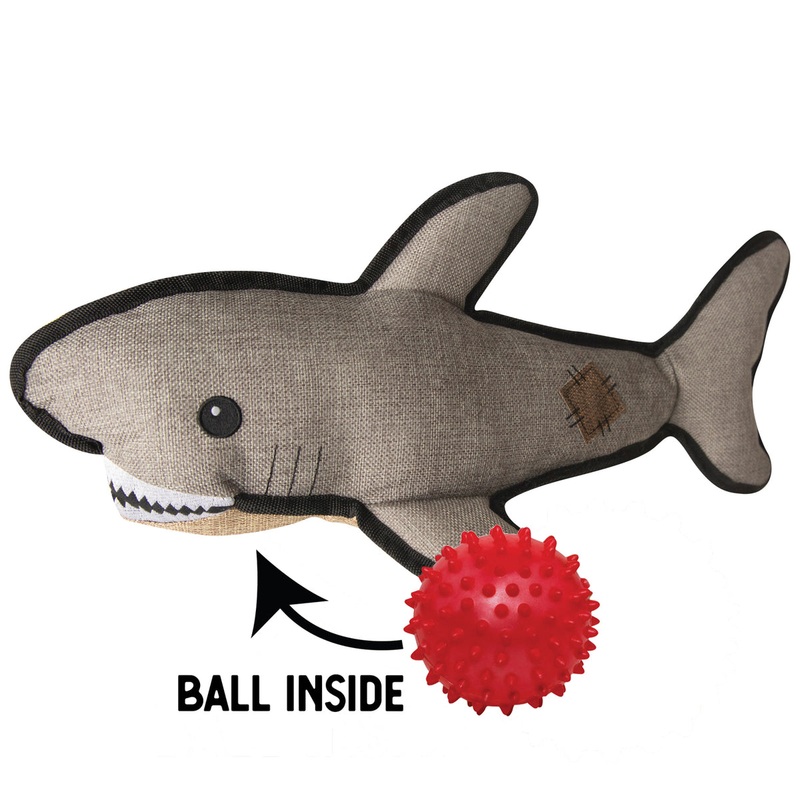 SnugArooz Saul the Shark w/ Rubber Spikey Ball Plush Dog Toy 19