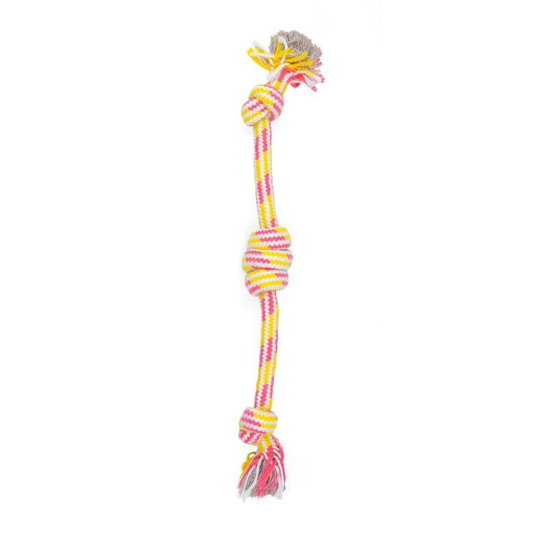 ThoozyPet 3-Knot Rope Dog Toy Yellow / Pink 16