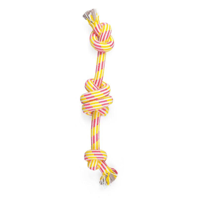 ThoozyPet 3-Knot Rope Dog Toy Yellow / Pink 25