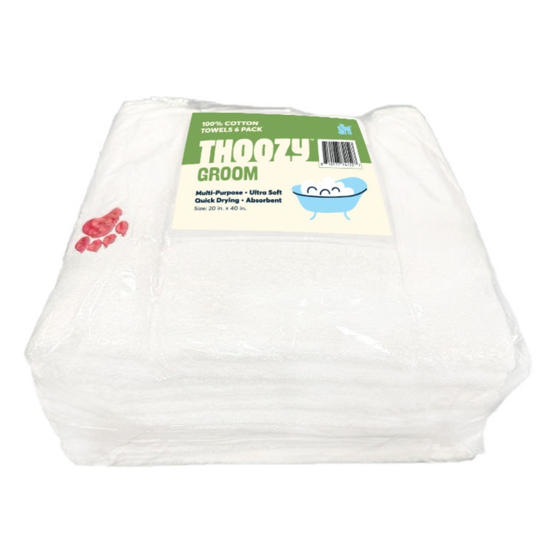 ThoozyPet 6pk 100% Cotton Towels with Red Paw 20 x 40
