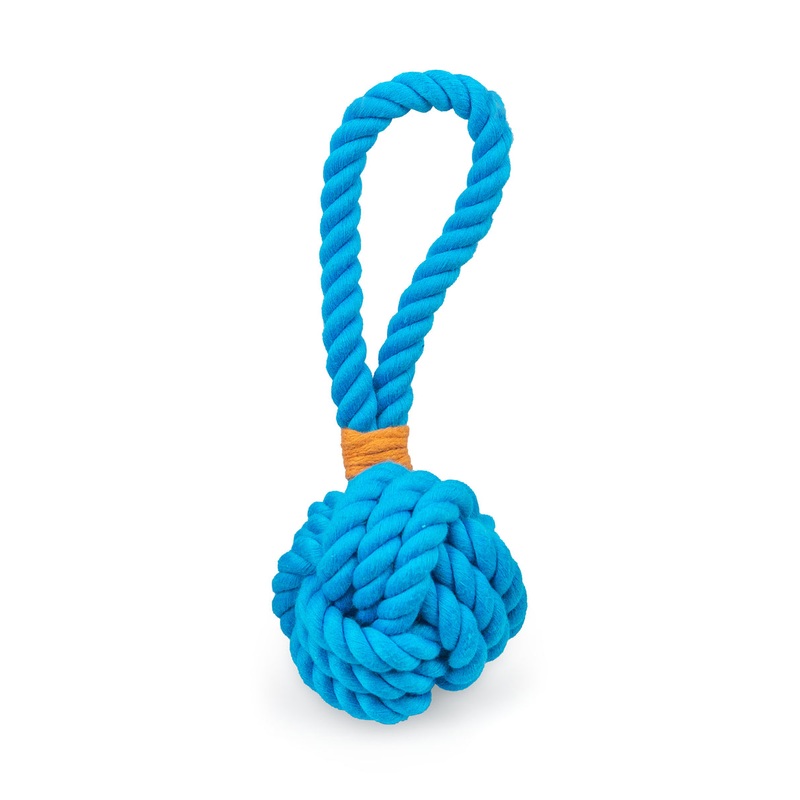ThoozyPet Ball Tug Rope Dog Toy with Handle Blue 3