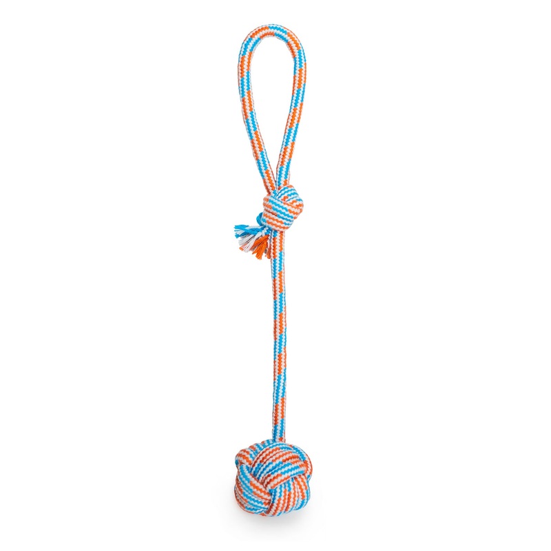 ThoozyPet Ball Tug Rope Dog Toy with Handle Blue / Red 17