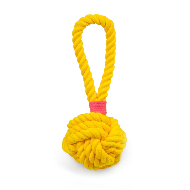 ThoozyPet Ball Tug Rope Dog Toy with Handle Yellow 3