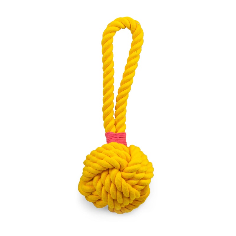 ThoozyPet Ball Tug Rope Dog Toy with Handle Yellow 5
