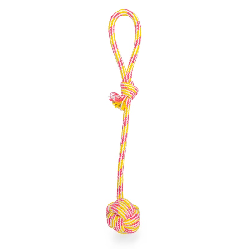 ThoozyPet Ball Tug Rope Dog Toy with Handle Yellow / Pink 17