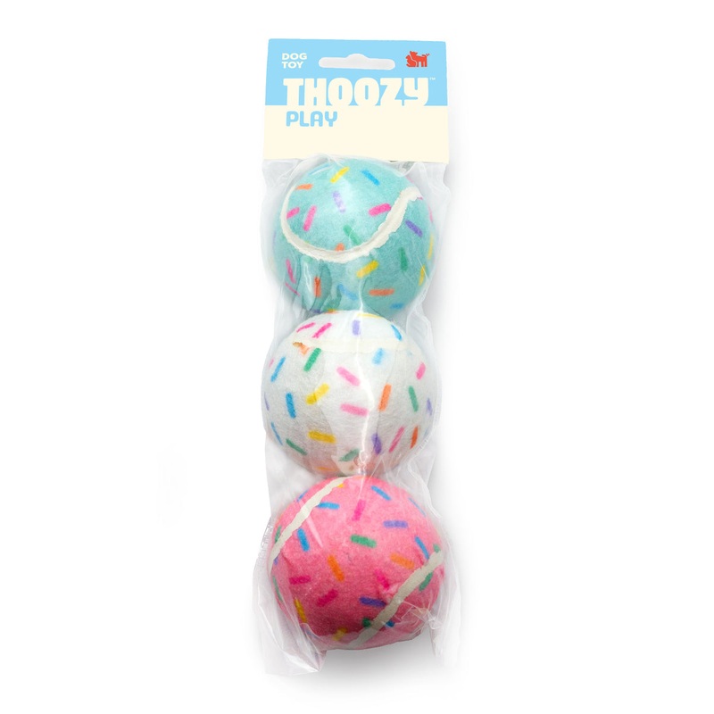 ThoozyPet Birthday 3pk Sprinkle Tennis Balls Fetch Dog Toy 2.5