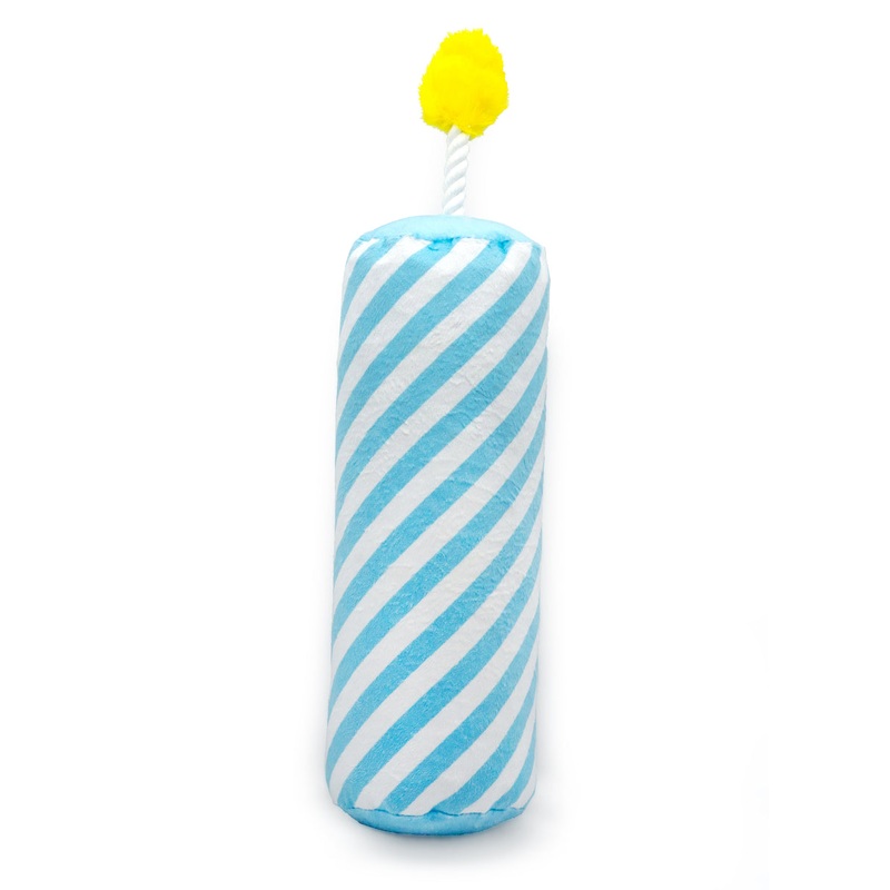 ThoozyPet Birthday Candle Blue Plush Dog Toy with Rope 16