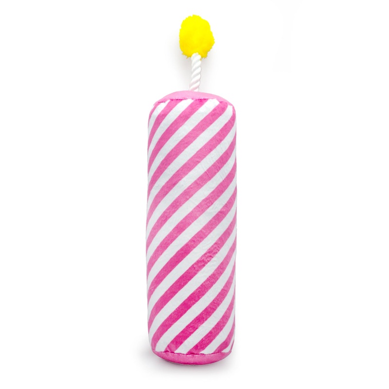 ThoozyPet Birthday Candle Pink Plush Dog Toy with Rope 16