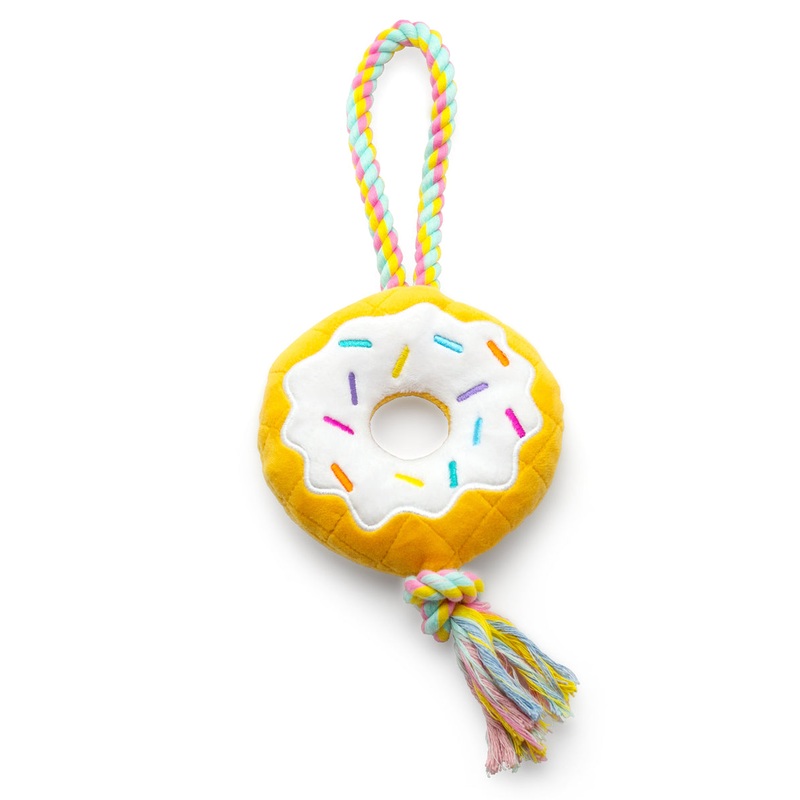 ThoozyPet Birthday Donut Plush Dog Toy with Rope 12