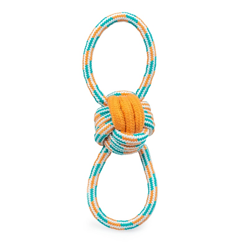 ThoozyPet Figure 8 Knot Ball Rope Dog Toy Orange / Teal 11.5