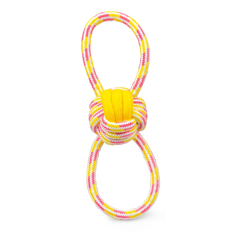 ThoozyPet Figure 8 Knot Ball Rope Dog Toy Yellow / Pink 11.5