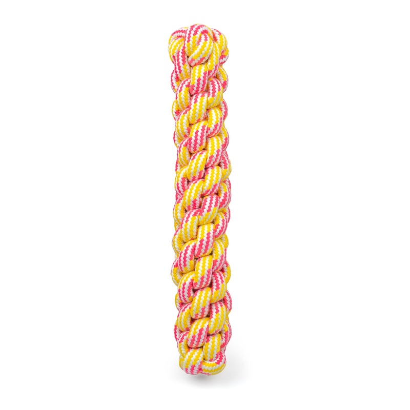 ThoozyPet Knotted Fetch Stick Rope Dog Toy Yellow / Pink 12.5