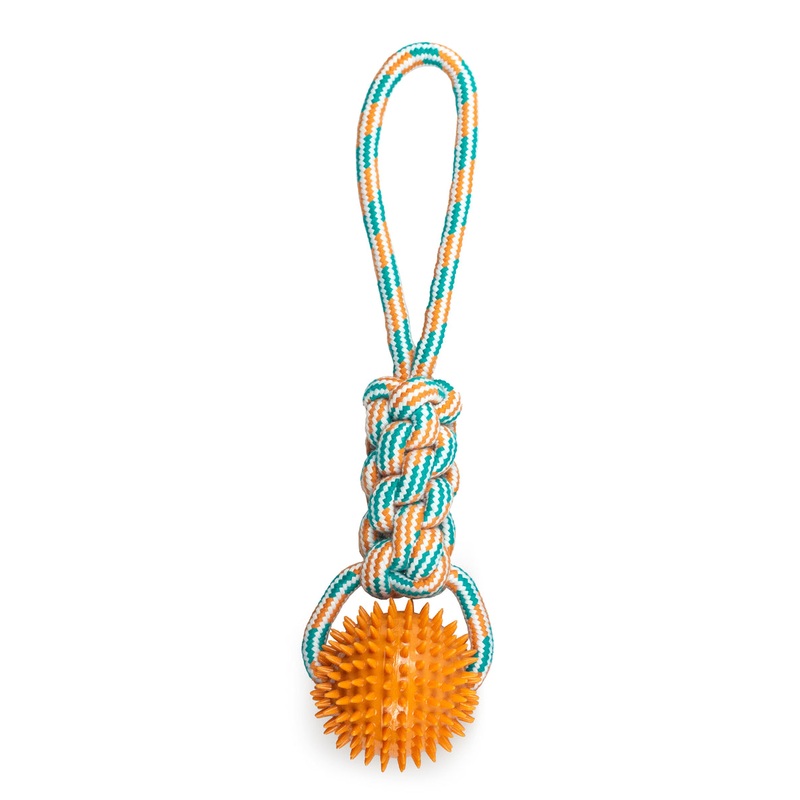 ThoozyPet Knotted Tug Rope Dog Toy with TPR Spike Ball Orange / Teal 16