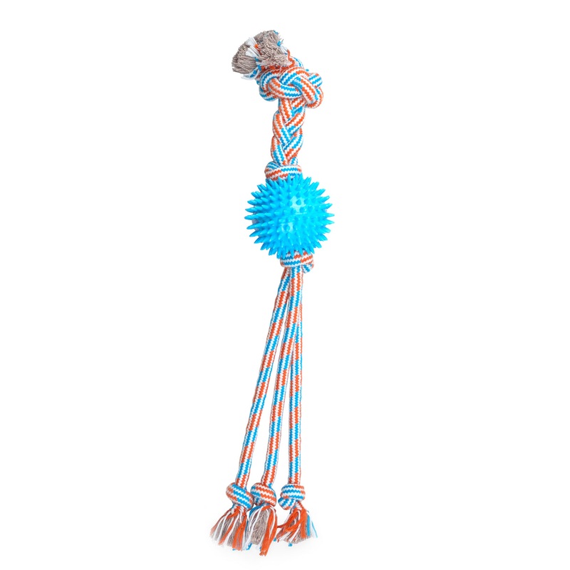 ThoozyPet Squid Tails Tug Rope Dog Toy with TPR Spike Ball Blue / Red 22