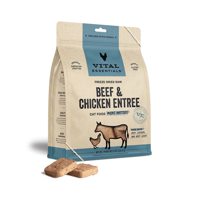 Vital Essentials Freeze-Dried Raw Beef & Chicken Entree Cat Food Mini Patties, 8 oz
