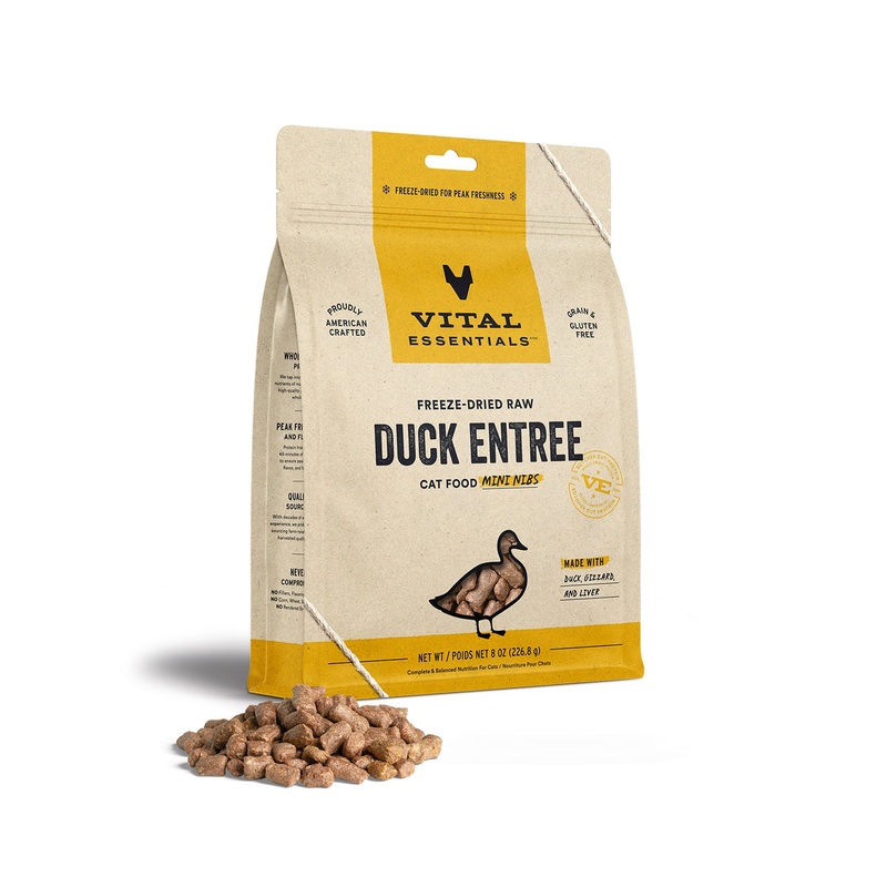Vital Essentials Freeze-Dried Raw Duck Entree Cat Food Mini Nibs, 8 oz