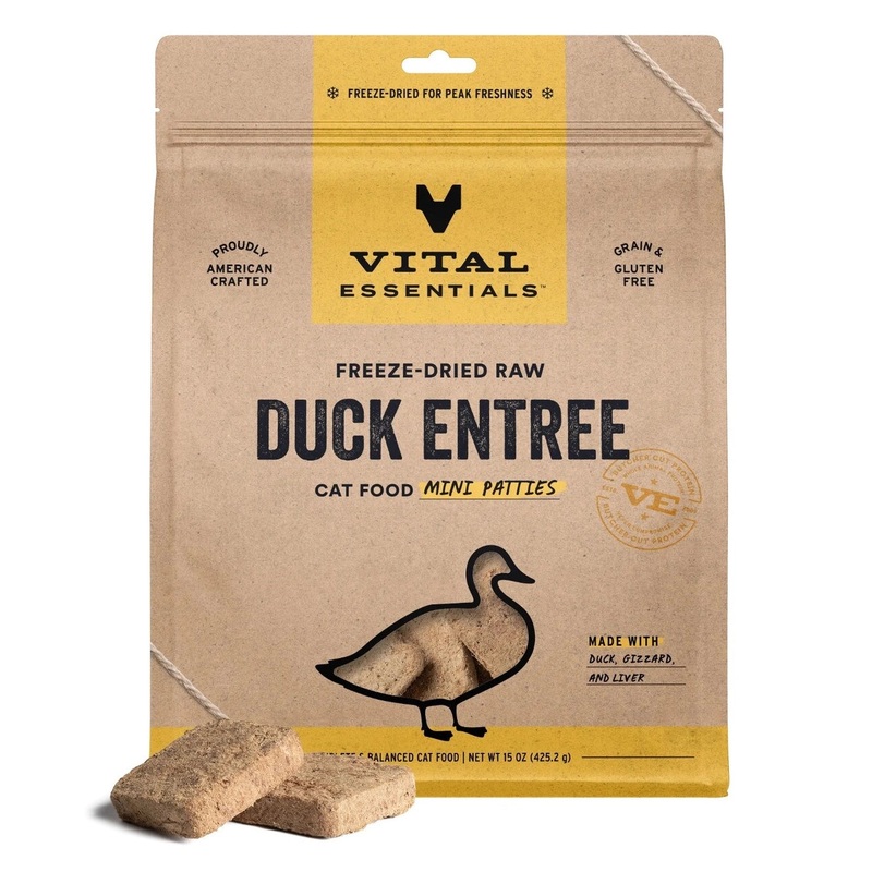 Vital Essentials Freeze-Dried Raw Duck Entree Cat Food Mini Patties, 15 oz