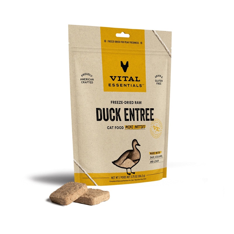Vital Essentials Freeze-Dried Raw Duck Entree Cat Food Mini Patties, 3.75 oz