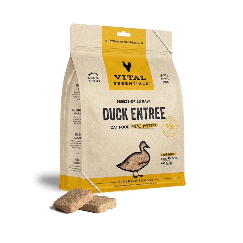 Vital Essentials Freeze-Dried Raw Duck Entree Cat Food Mini Patties, 8 oz