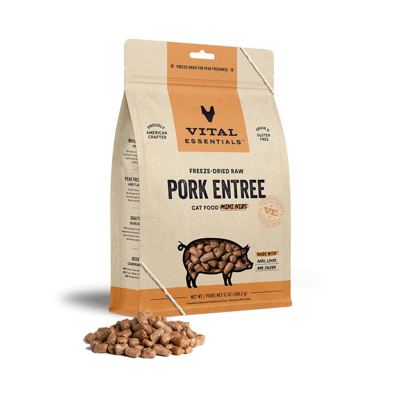 Vital Essentials Freeze-Dried Raw Pork Entree Cat Food Mini Nibs, 12 oz