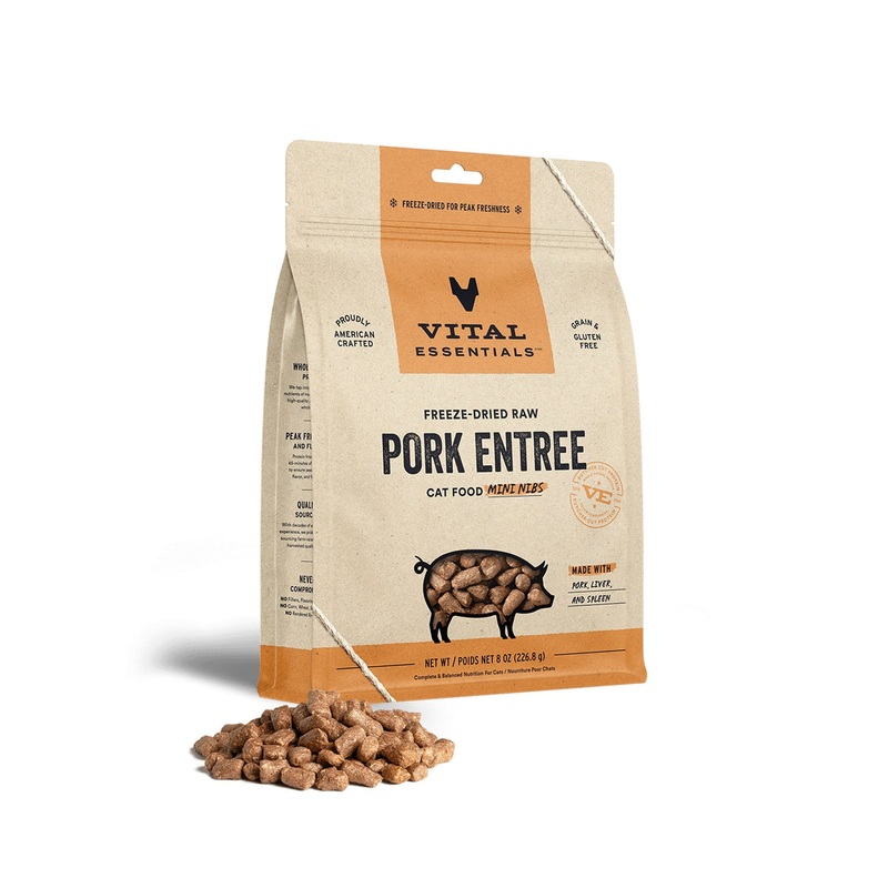 Vital Essentials Freeze-Dried Raw Pork Entree Cat Food Mini Nibs, 8 oz