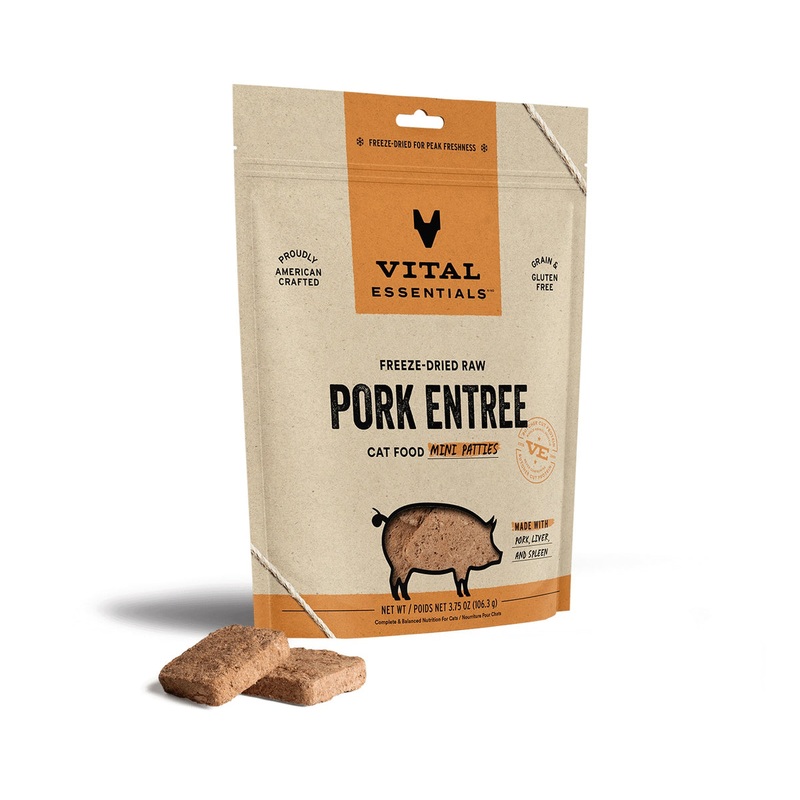 Vital Essentials Freeze-Dried Raw Pork Entree Cat Food Mini Patties, 3.75 oz