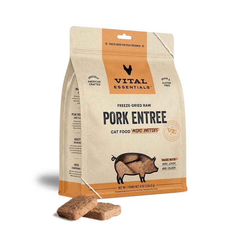 Vital Essentials Freeze-Dried Raw Pork Entree Cat Food Mini Patties, 8 oz