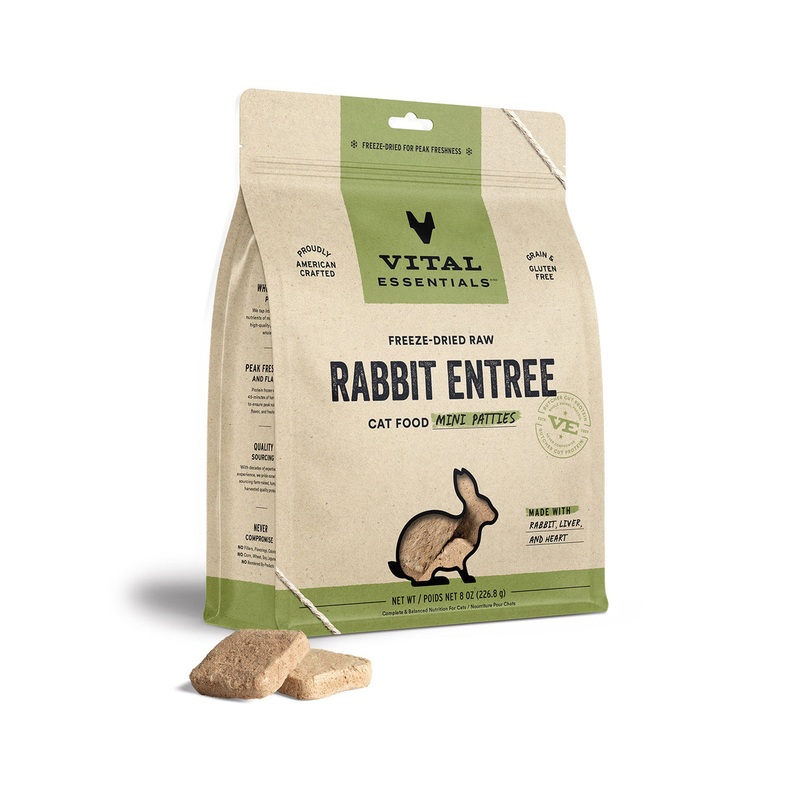 Vital Essentials Freeze-Dried Raw Rabbit Entree Cat Food Mini Patties, 8 oz